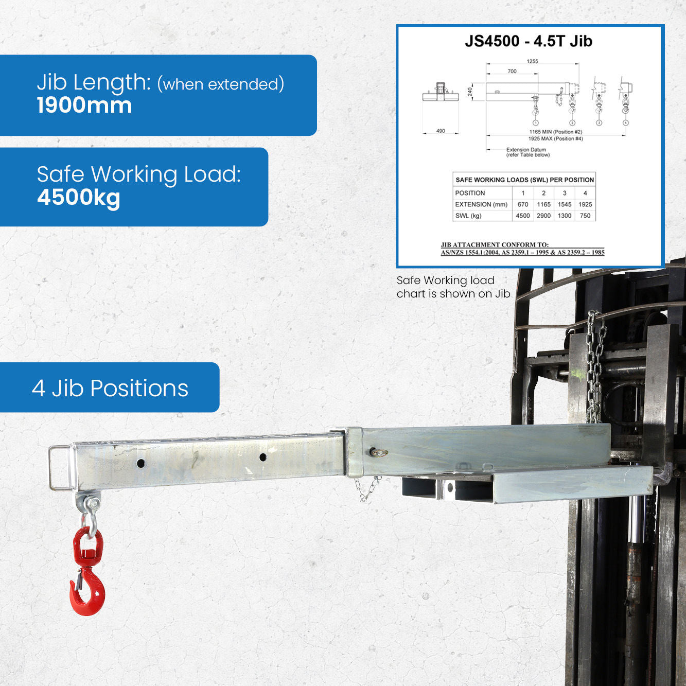 1.9-Metre Fully Extended 4500kg Short Fixed Jib New Iron Material with Roller Bearing for Confined Spaces