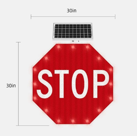 Heavy Duty Roadway Warning Sign With Flashing LED Light 30'' Octagon Rust-proof Metal Frame