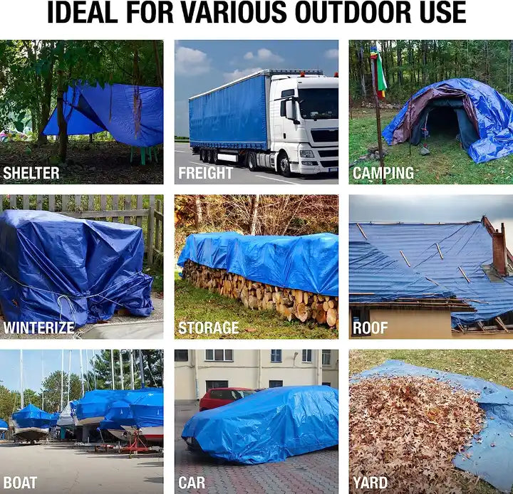 Blue Tarp Cover PVC Coated Waterproof Great for Tarpaulin Tent RV Pool Cover