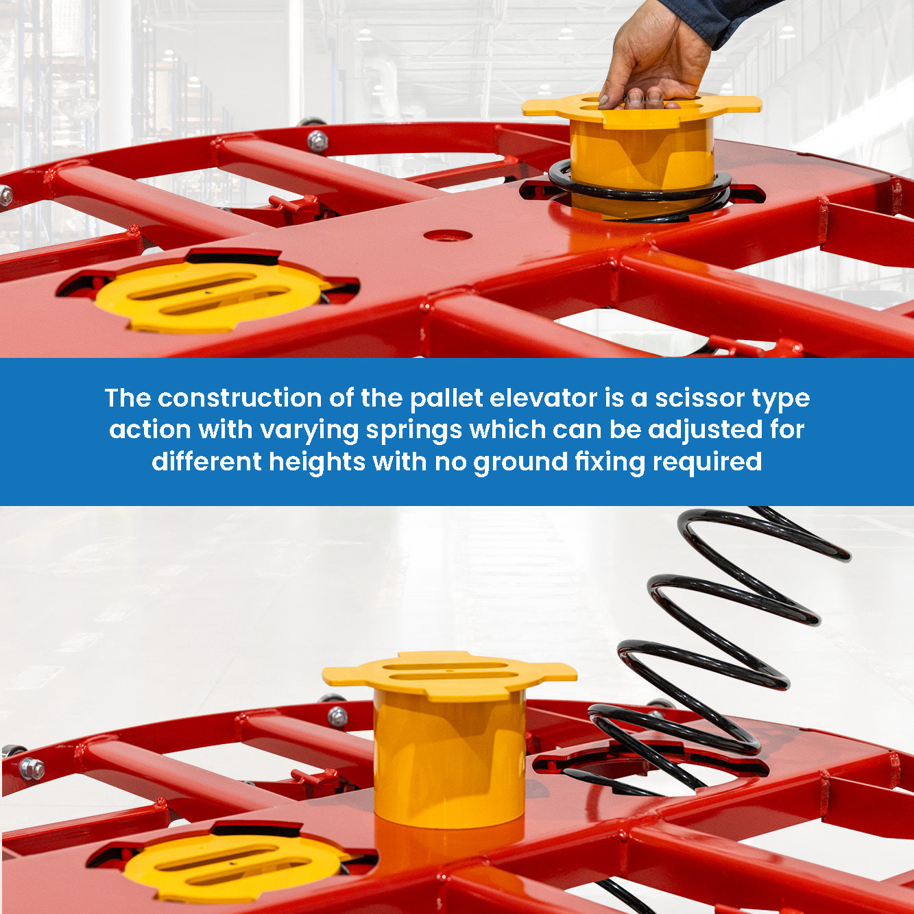 Hot Selling Galvanised Spring Pallet Elevator with Pallet Truck Base
