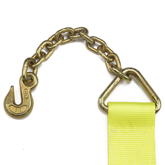 Heavy Duty 4 Inch Ratchet Straps Yellow Transport Belt Ratchet Straps With Chain Anchor