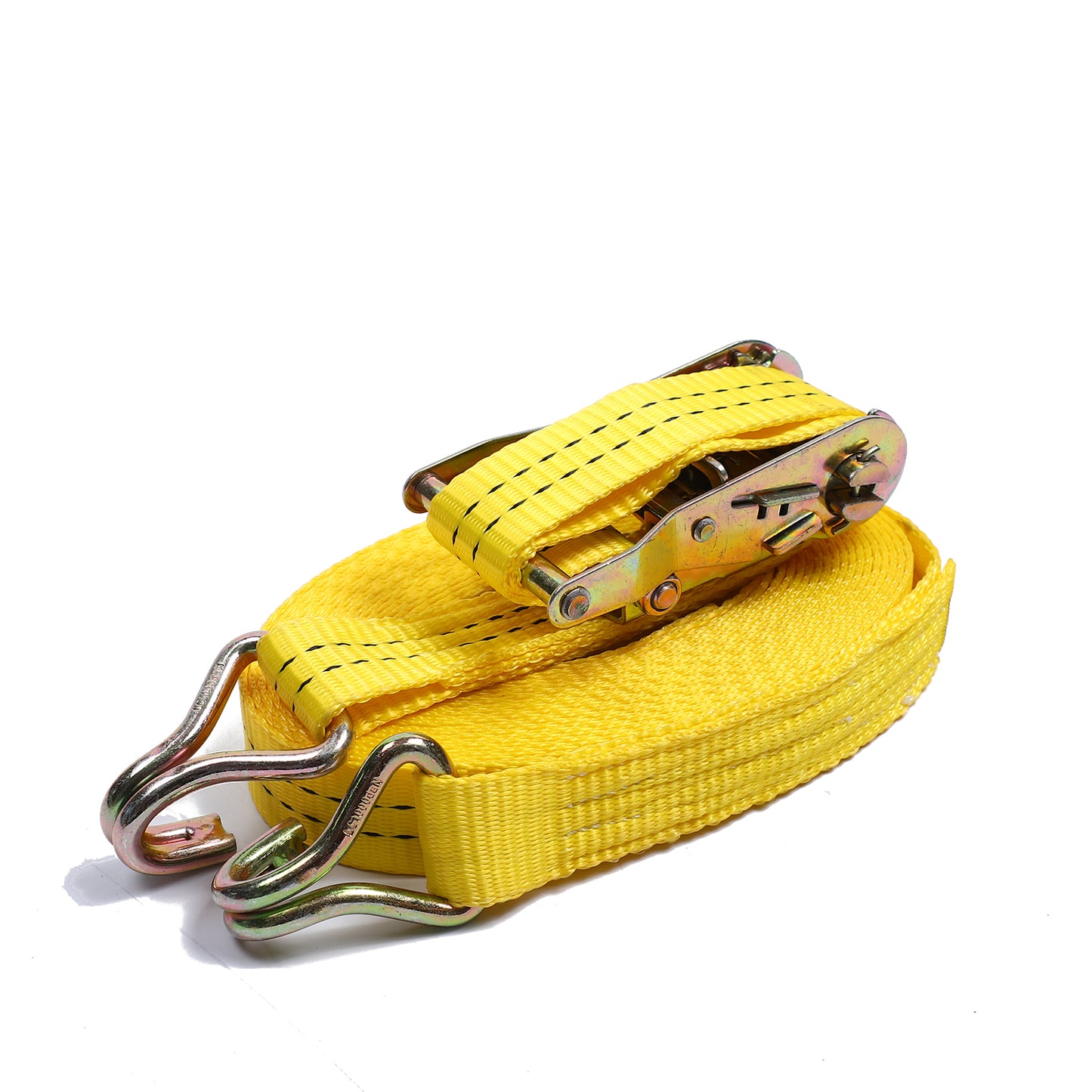 Polyester Yellow 1.5-inch Cargo Steel Hand Ratchet Straps with Double J Hook