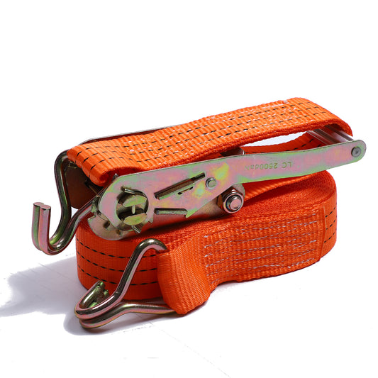 Polyester Orange 2-inch Cargo Aluminum Hand Ratchet Straps with Double J Hook