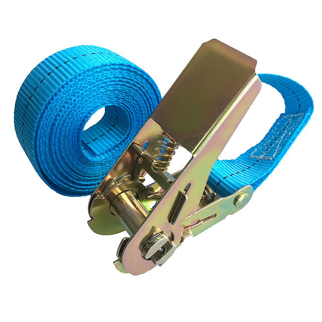 Polyester Blue 1-Inch Ratchet Buckle Strap With S-Hook For Motorcycle And Trailer