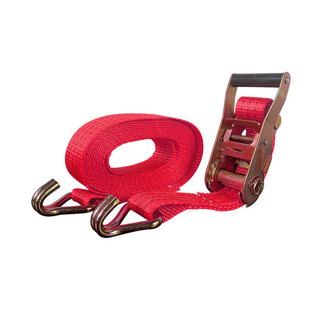 Polyester Red 2 Inch 20 ft Ratchet Strap With Double-J Hook Cargo Lashing Strap