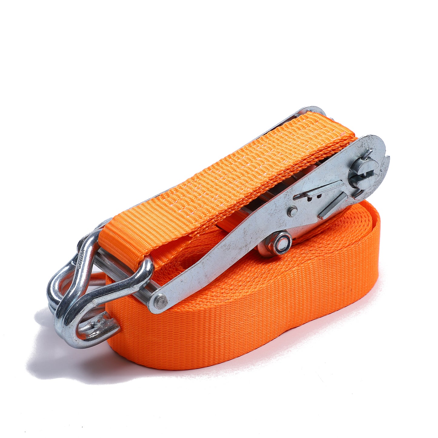 2 Inch Polyester Orange Aluminum Long Hand Ratchet Strap with Double J Hooks