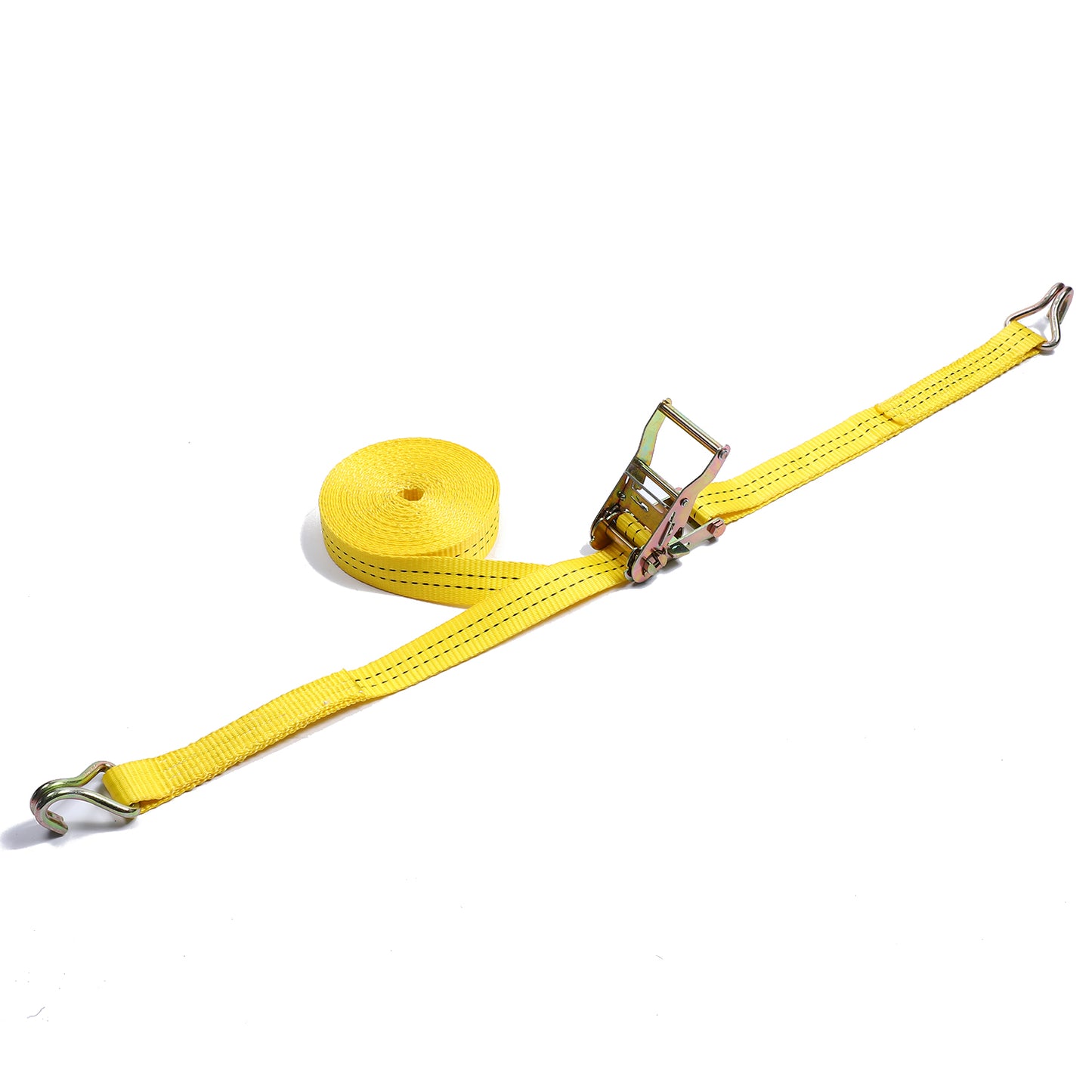 Polyester Yellow 1.5-inch Cargo Steel Hand Ratchet Straps with Double J Hook