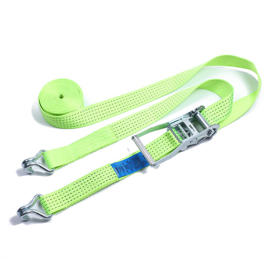 2 Inch Polyester Green 5 Ton White zinc plated Ratchet Strap with Double J Hooks