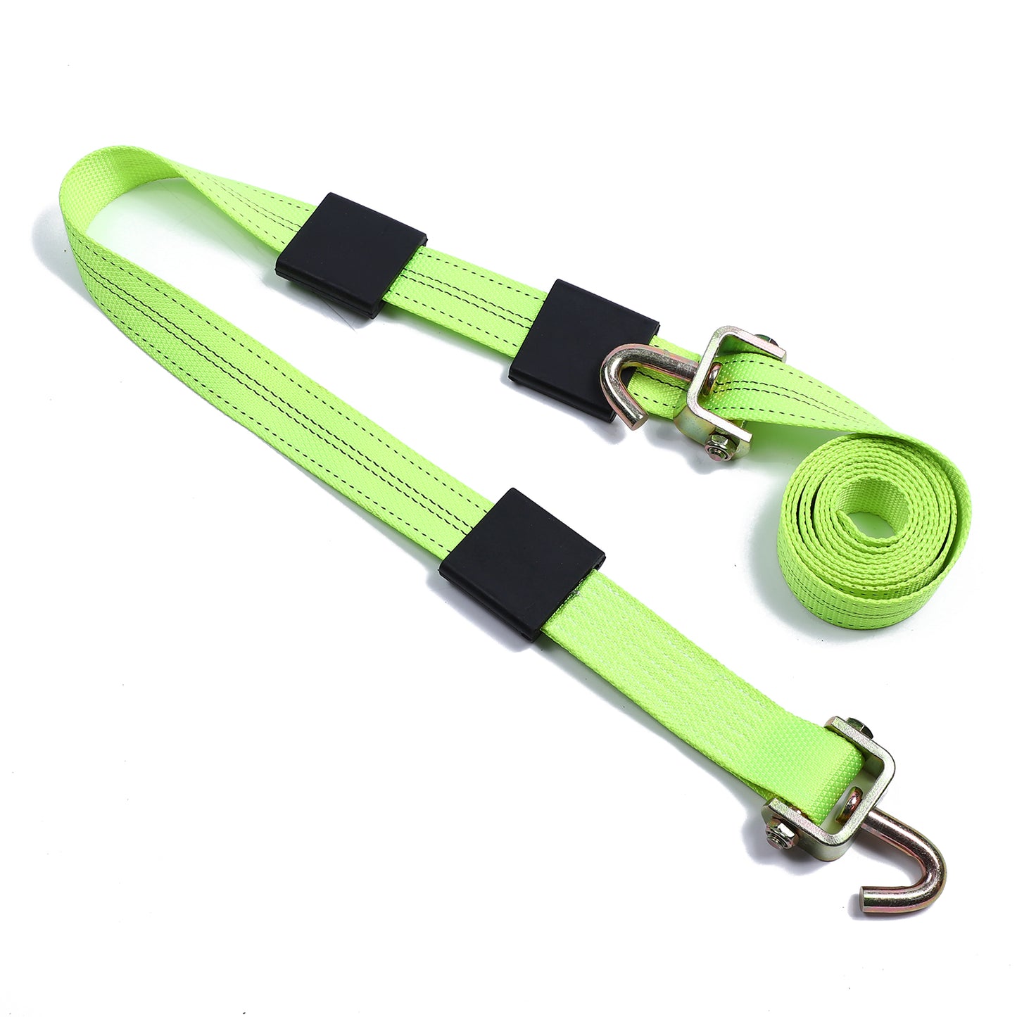 2"  Green Pineapple Grain Three Rubber Blocks Cleats Ratchet Strap With Swivel J Hooks