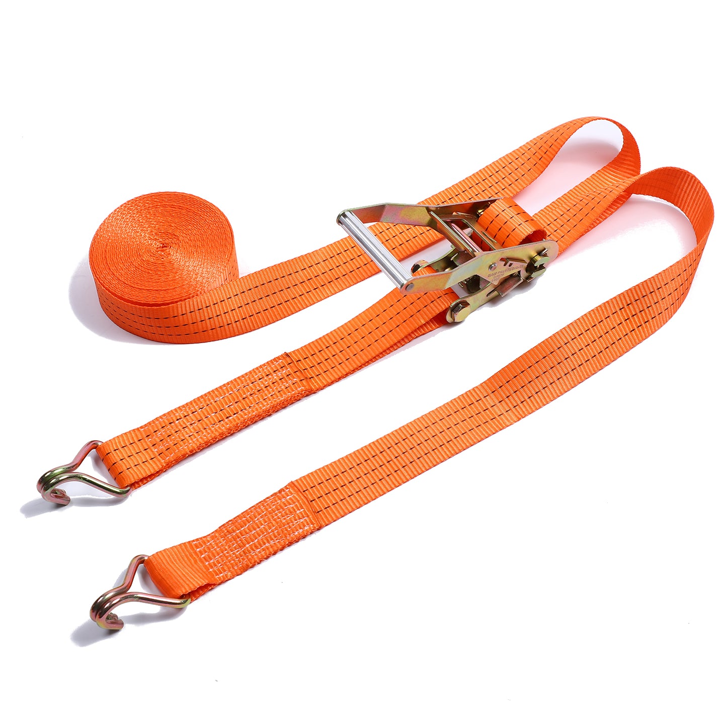 Polyester Orange 2-inch Cargo Aluminum Hand Ratchet Straps with Double J Hook