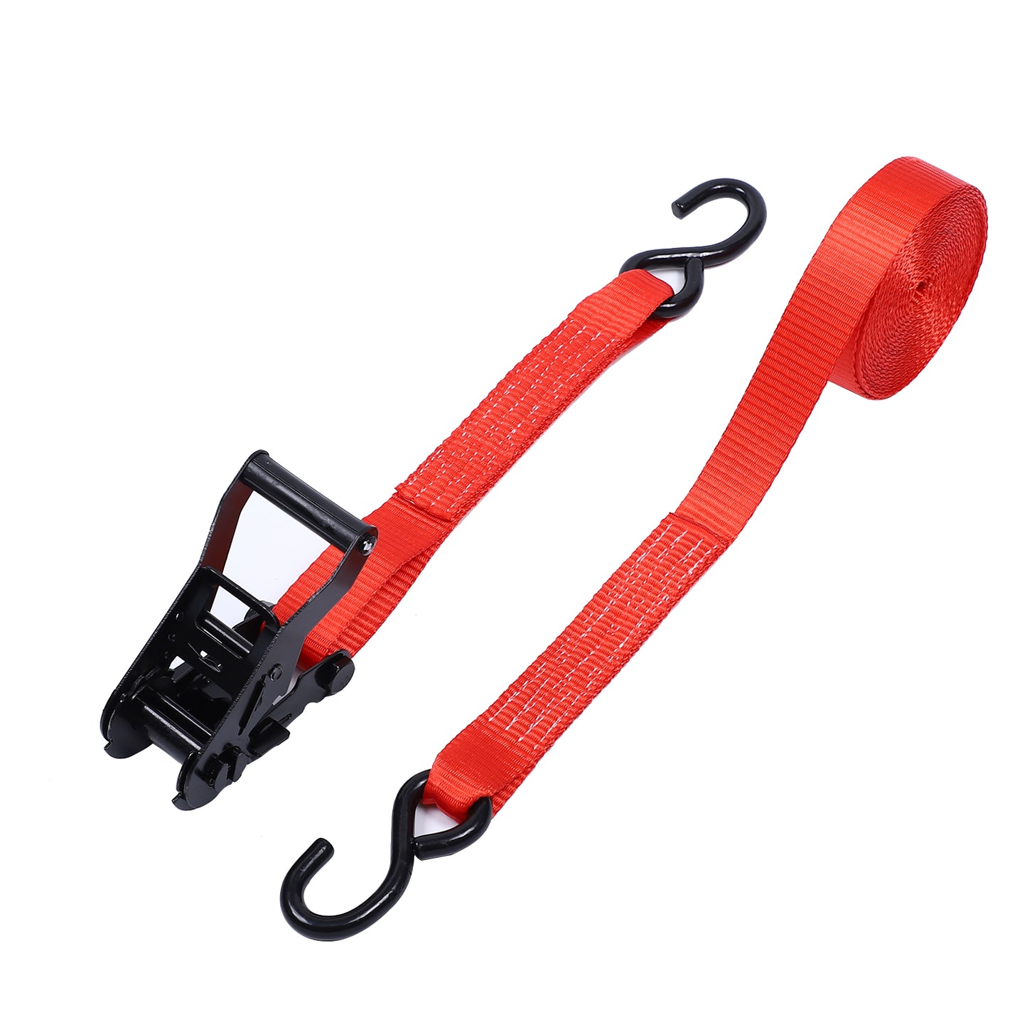 Polyester Red 1.5-inch Cargo Plastic Hand Ratchet Straps with S Hook