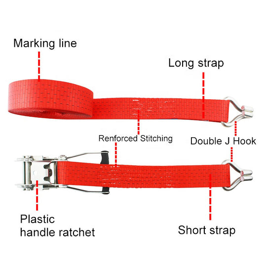 Polyester Red 2 Inch Ratchet Tie Down Car Truck Binding Cargo Lashing Belt Straps