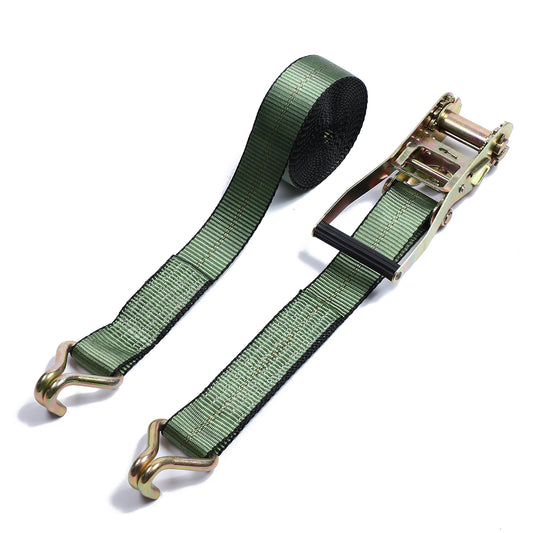 2 Inch/50 mm Dark Green Plastic Hand Ratchet Tie Down Strap with Double J Hook