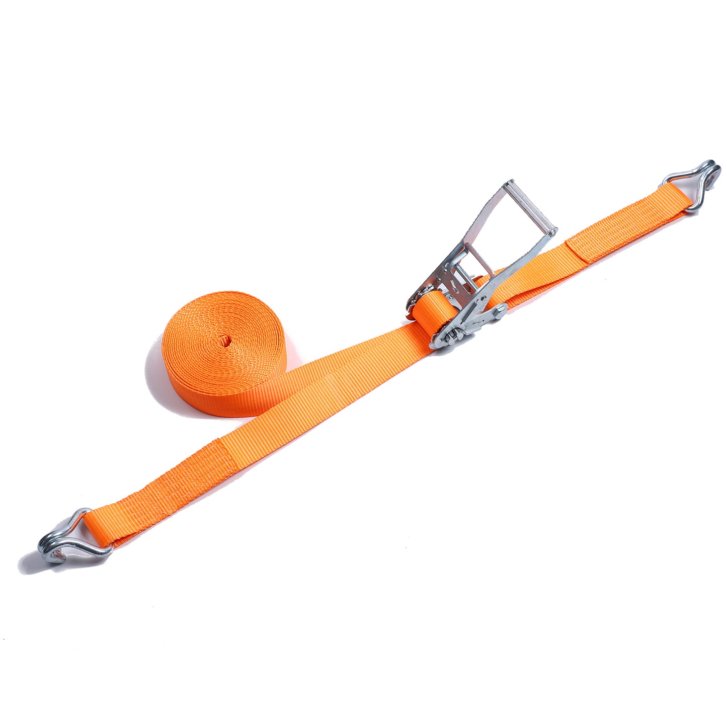 2 Inch Polyester Orange Aluminum Long Hand Ratchet Strap with Double J Hooks