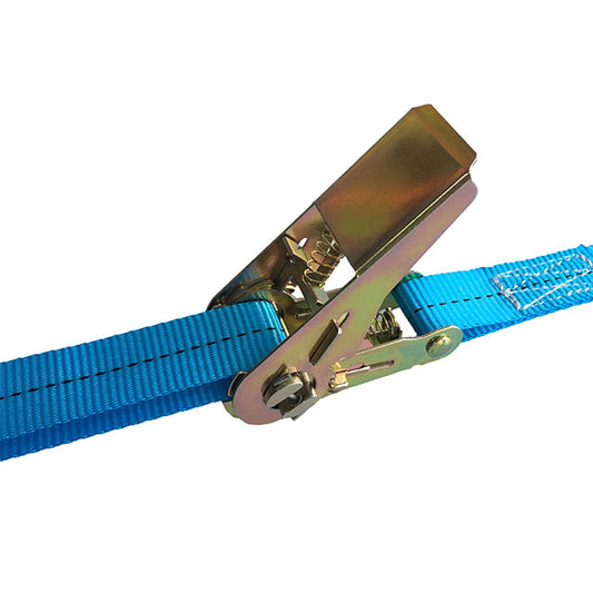 Polyester Blue 1-Inch Ratchet Buckle Strap With S-Hook For Motorcycle And Trailer