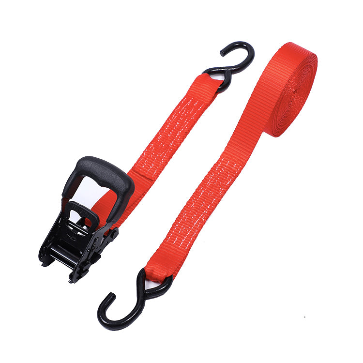 Polyester Red 1.5-inch Cargo Rubber Hand Ratchet Straps with S Hook