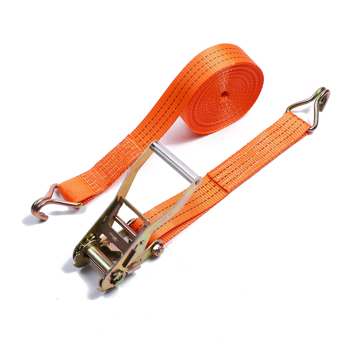 Polyester Orange 2-inch Cargo Aluminum Hand Ratchet Straps with Double J Hook