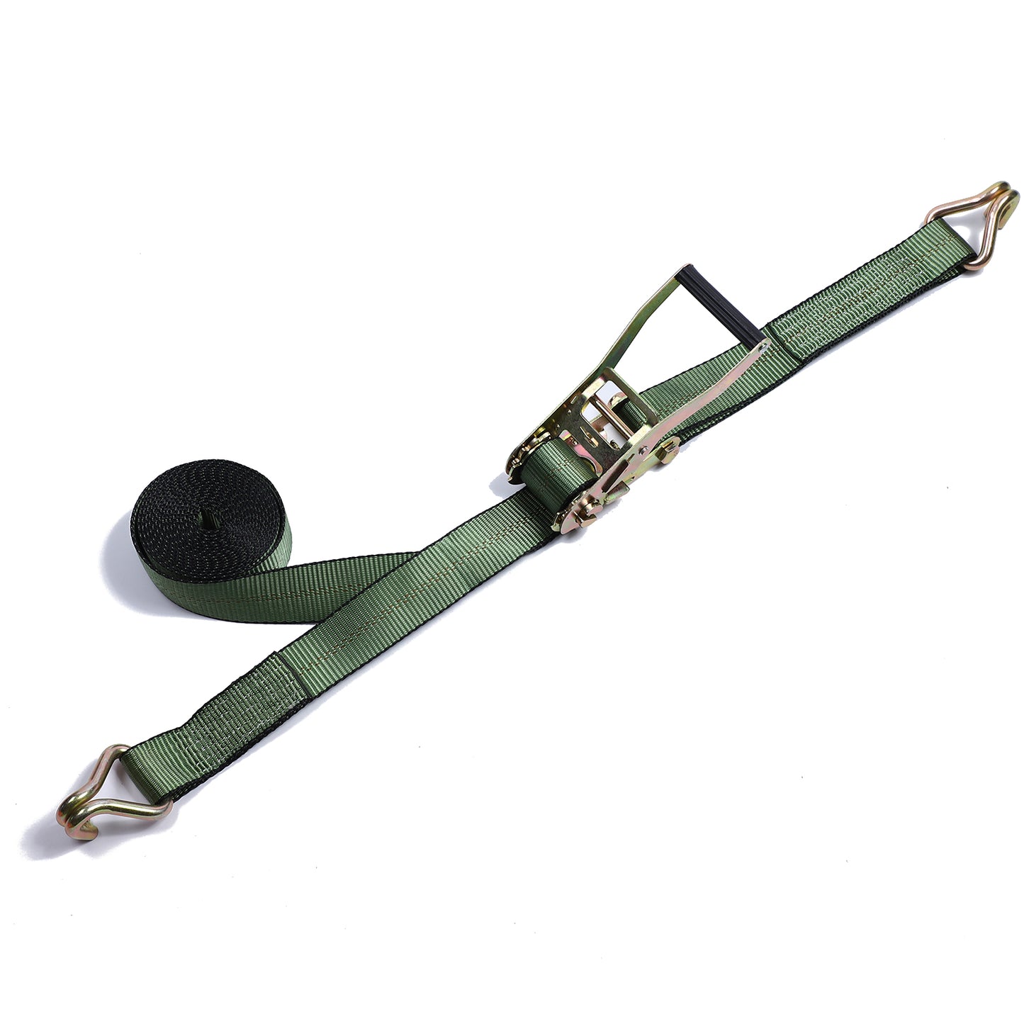 2 Inch/50 mm Dark Green Plastic Hand Ratchet Tie Down Strap with Double J Hook