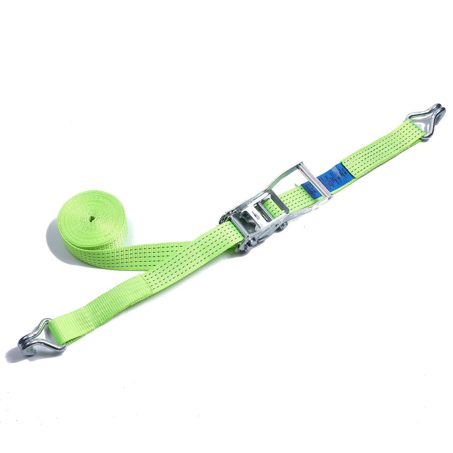 2 Inch Polyester Green 5 Ton White zinc plated Ratchet Strap with Double J Hooks