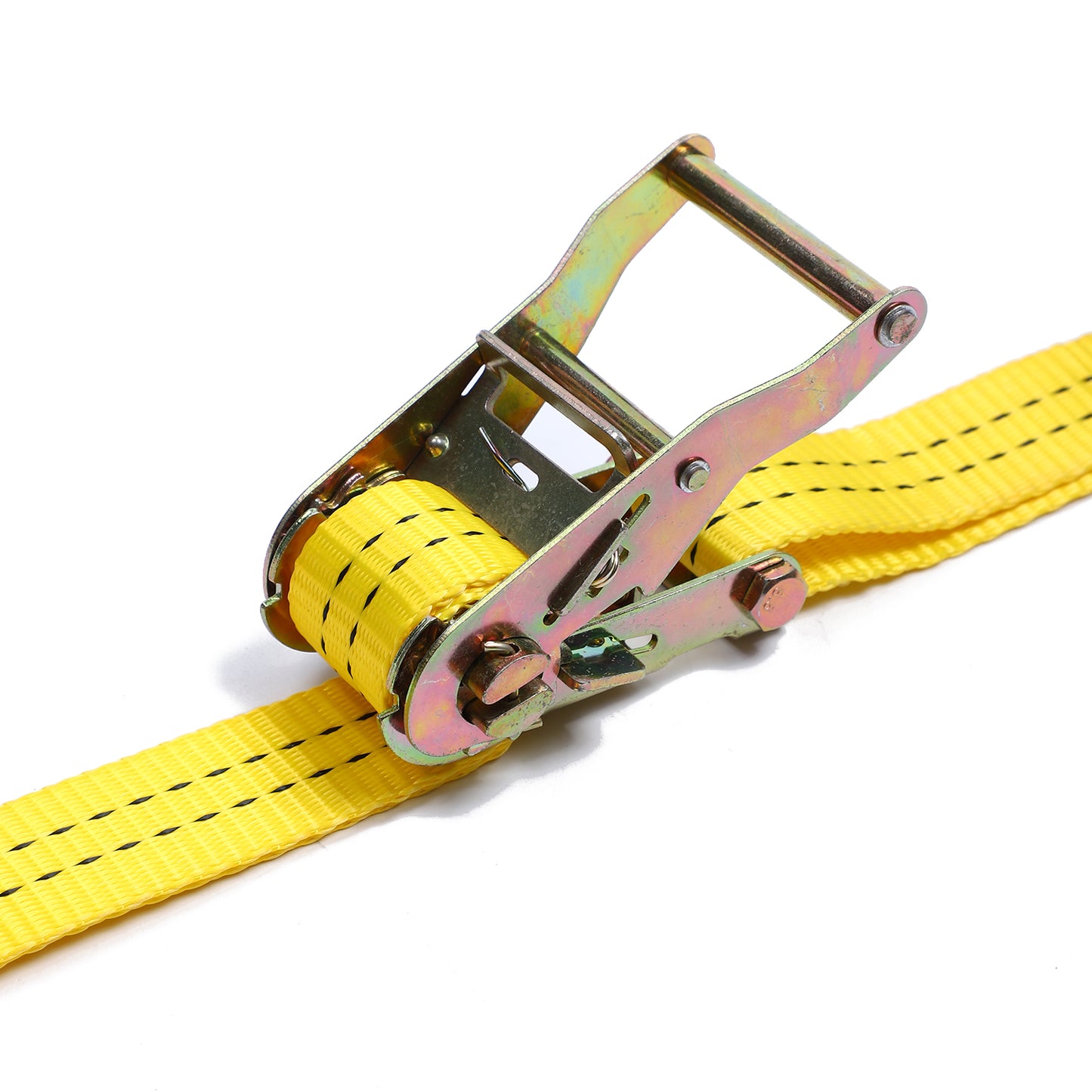 Polyester Yellow 1.5-inch Cargo Steel Hand Ratchet Straps with Double J Hook