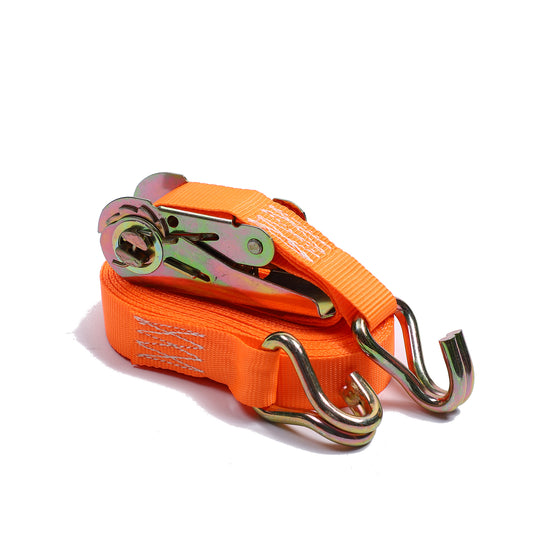 Polyester Orange 800KG 1-inch Ratchet Tie Down Starp with Double J Hook