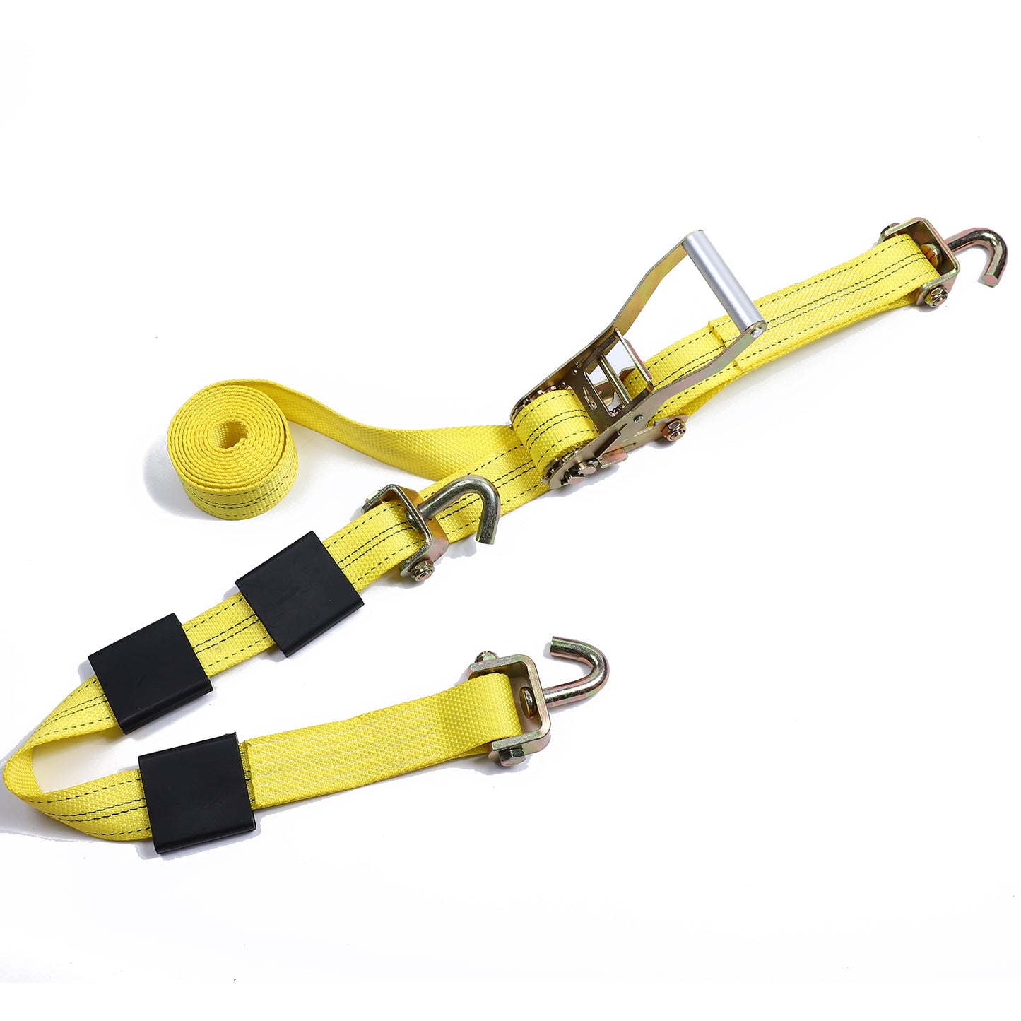 2" Pineapple Grain Three Rubber Blocks Cleats Ratchet Strap With Swivel J Hooks