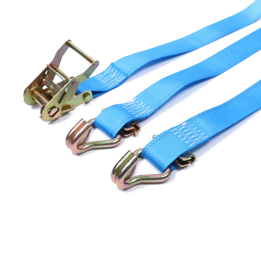 Polyester Blue 2 Inch Logistic Strap 4400Lbs With E-fitting &Double J Hook