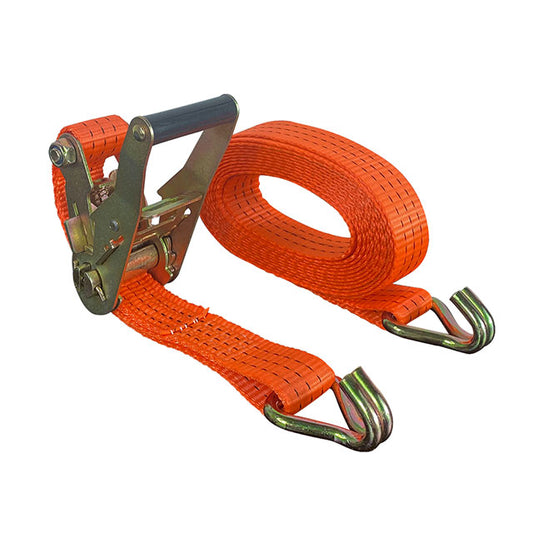 Polyester Orange 1.5 Inch 10 Feet/ 3 m Ratchet Strap With Double J Hooks