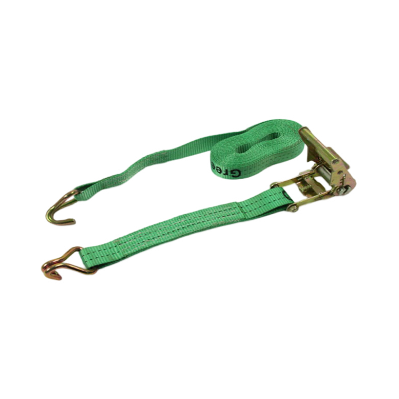 Polyester Green 1.5 Inch Retractable Ratchet Strap For Boat With Double-J Hook