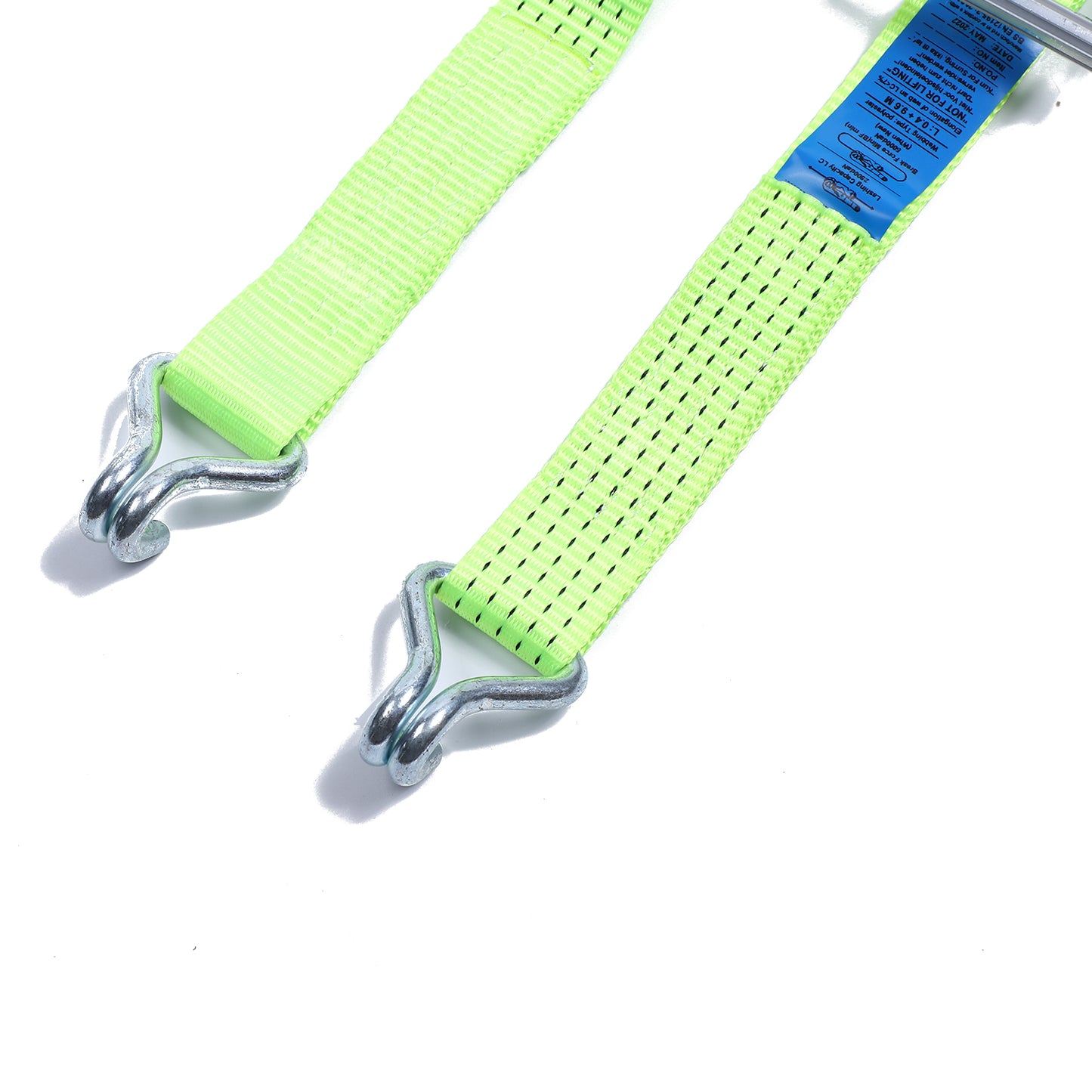 2 Inch Polyester Green 5 Ton White zinc plated Ratchet Strap with Double J Hooks