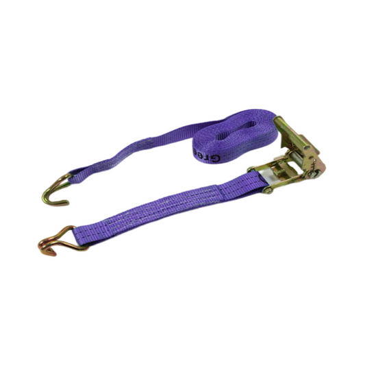 Polyester Purple 1.5 inch x 10 ft ratchet strap 5500-lbs with Double-J Hook