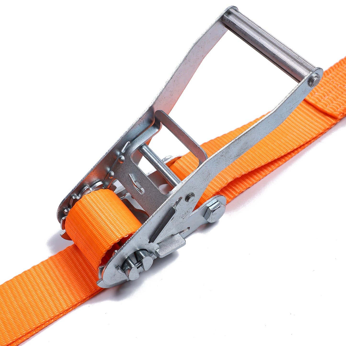 2 Inch Polyester Orange Aluminum Long Hand Ratchet Strap with Double J Hooks