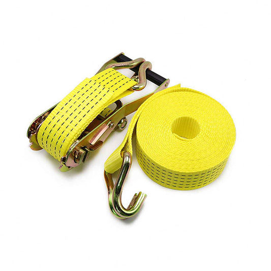 Yellow 1.5 Inch 38mm Polyester Ratchet Strap With Double J Hooks Tie Down Cargo Lashing Strap