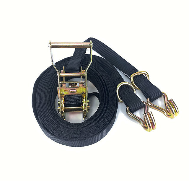 Polyester Black 2 Inch x 30 ft Tie Down Starp With Double J Hook For Truck/Trailer/Boat