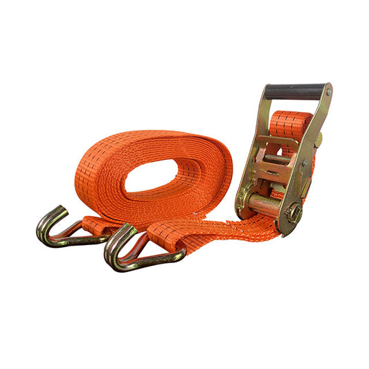 Polyester Orange 1.5 Inch 10 Feet/ 3 m Ratchet Strap With Double J Hooks