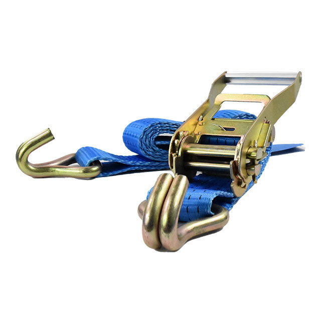 Polyester Blue Ratchet Tie Strap With Double J Hooks In 2 Inch 33Ft 11000-Lbs