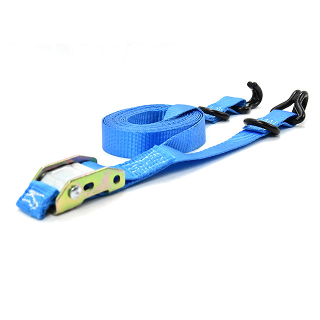 Polyester Blue Cambuckle Wire Hook Tie Down 1Inch/25mm Cam Buckle Strap With Double J Hook Small Belt Ratchet Tie Down