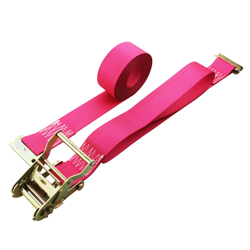 Polyester Pink Lockable Cam Buckle Ratchet Tie Down Logistic Strap With J Hook or Float Hook