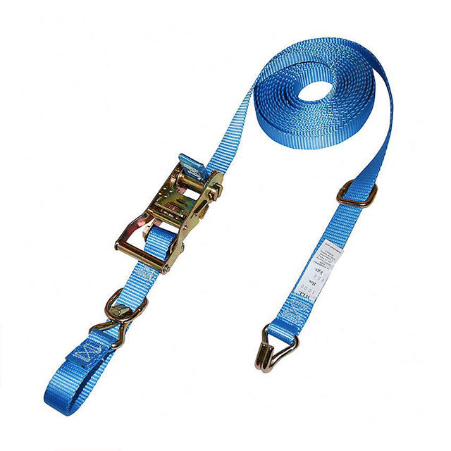 Polyester Blue Custom Logistic Ratchet Straps Heavy Duty Lash Webbing Tie Down With Wire Hooks