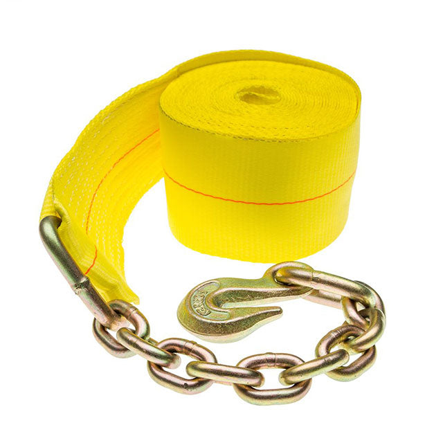 Truck/Trailer Winch Strap With Chain Grab Hook 4 Inch X 27 Feet