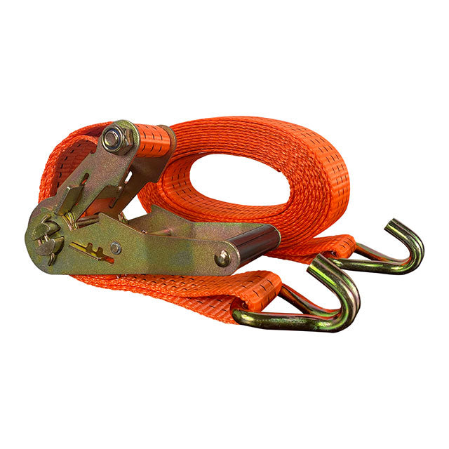 Polyester Orange 1.5 Inch 10 Feet/ 3 m Ratchet Strap With Double J Hooks