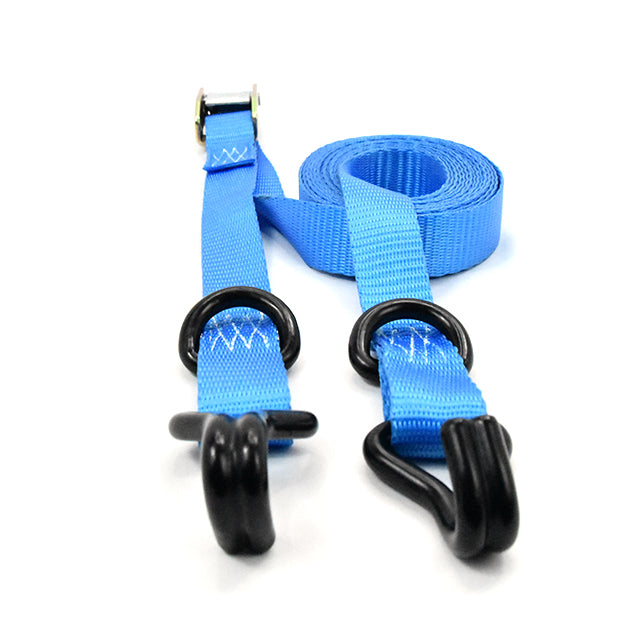 Polyester Blue Cambuckle Wire Hook Tie Down 1Inch/25mm Cam Buckle Strap With Double J Hook Small Belt Ratchet Tie Down