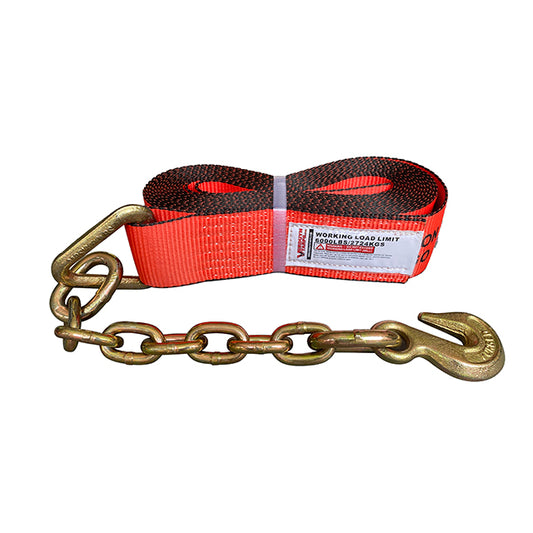 Red 4 Inch /Semi Trailer/Cargo Winch Strap with Chain Grab Hook