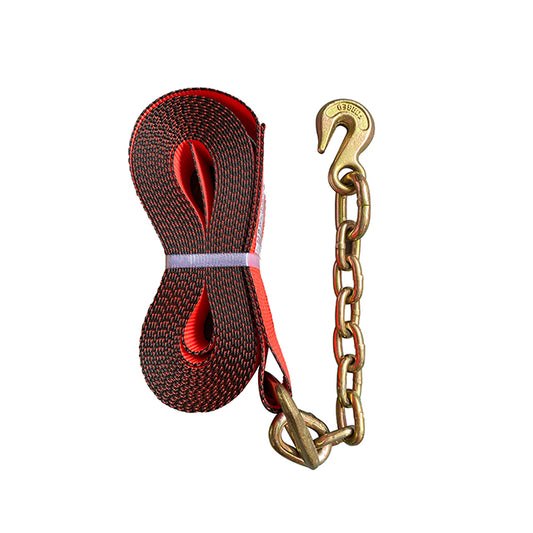 Red 4 Inch /Semi Trailer/Cargo Winch Strap with Chain Grab Hook